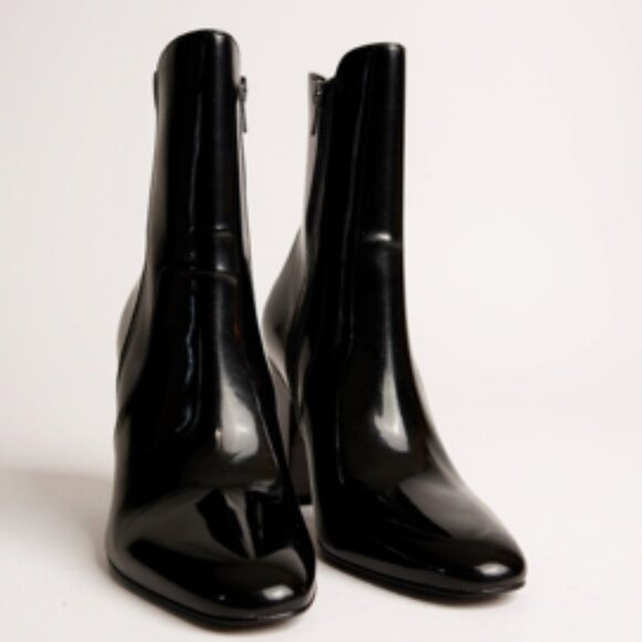 ALDO Black Patent Leather Round Pointed Toe Block Heel Ankle Boots Size 11 - Picture 2 of 13